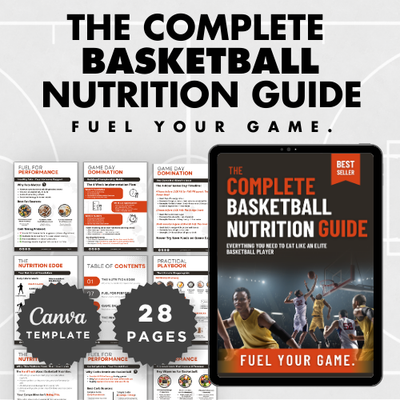 Ultimate Basketball Coaching Bundle - 4 fully editable digital templates including mental game playbook, vertical jump training program, nutrition guide, and recruiting readiness guide for basketball coaches