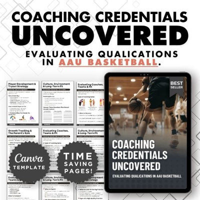 Ultimate Basketball Coaching Bundle - 4 fully editable digital templates including mental game playbook, vertical jump training program, nutrition guide, and recruiting readiness guide for basketball coaches