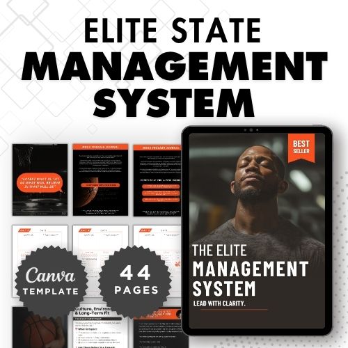 The Elite State Management System is a fully editable journal and mental training tool that helps high performers regulate emotions, activate focus, and enter peak state on demand.

Whether you're stepping into a game, the gym, or a high-stakes moment — this system is built to help you take control of your mindset when it matters most.