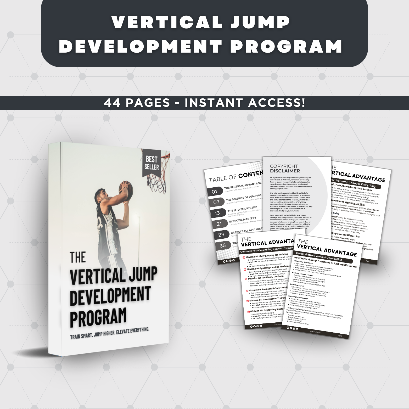 The Vertical Jump Development Program: A fully customizable jump training system designed to increase your players’ vertical by 4–10+ inches while translating gains directly into in-game performance.