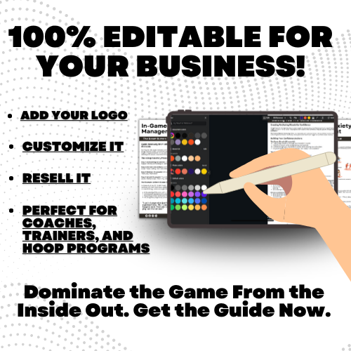 Ultimate Basketball Coaching Bundle - 4 fully editable digital templates including mental game playbook, vertical jump training program, nutrition guide, and recruiting readiness guide for basketball coaches